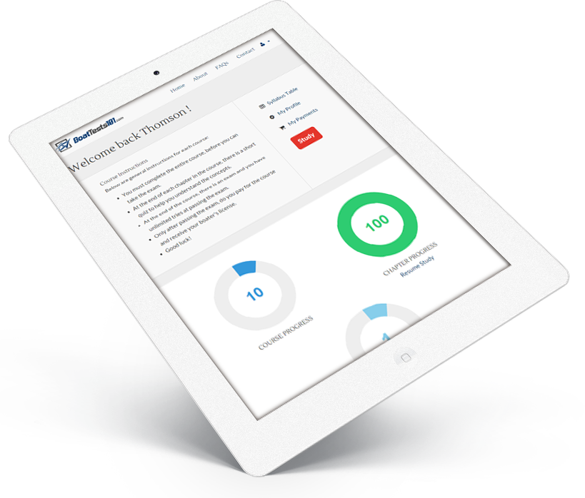 BoatTests101 course preview on a tablet